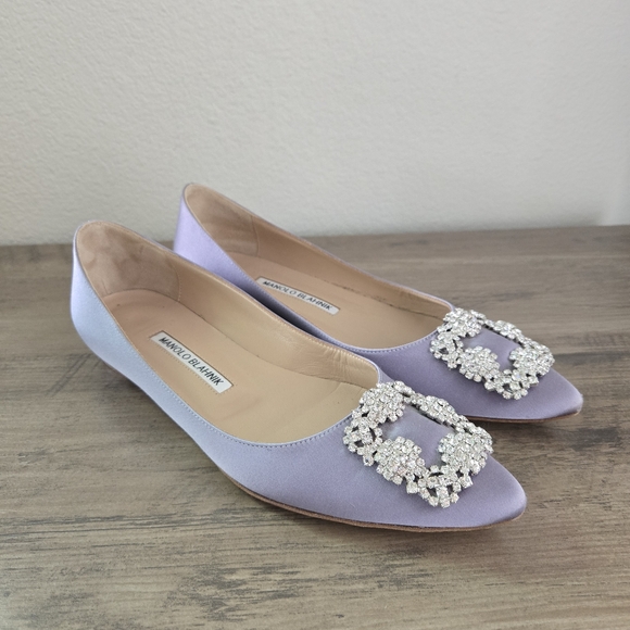 Manolo Blahnik Shoes - Manolo Blahnik Hangisi Flat Light Purple Satin Size 37